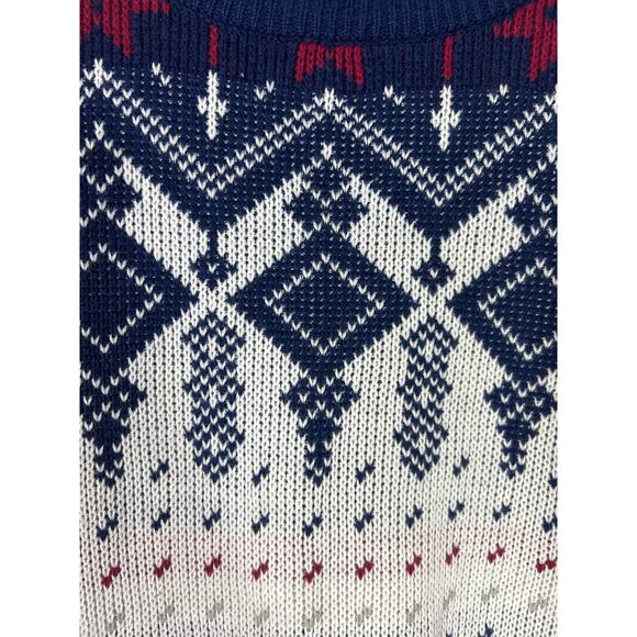 Vintage Sweater Medium Navy White Red Crew Neck Ski Winter Nordic Steep Slopes - Picture 5 of 9